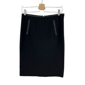 Vince Black Ponte Knit Leather Trim Pencil Skirt Size‎ 4